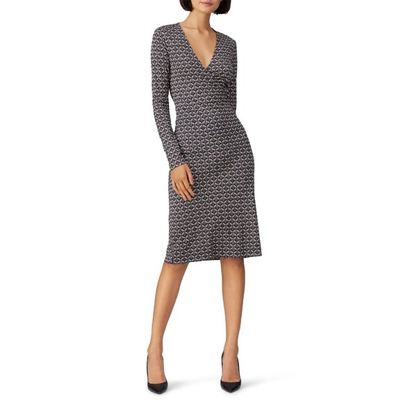 Diane von Furstenberg Womens Karis Silk Faux Wrap Dress Gray Geo Print size 2 - Picture 1 of 14